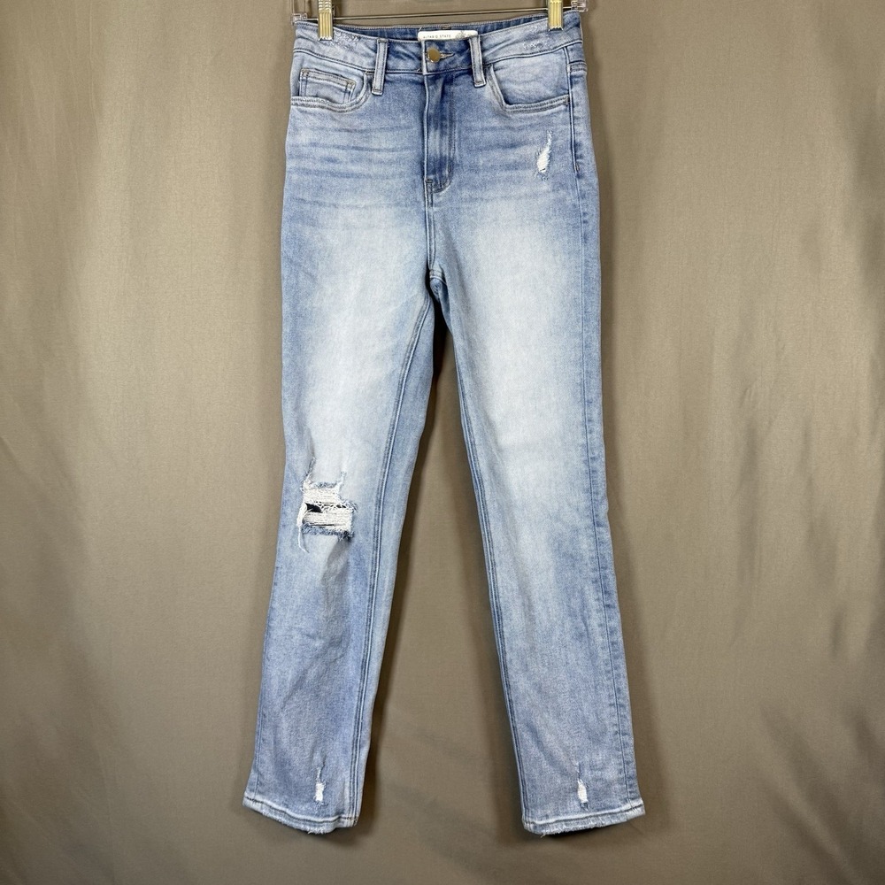 Altar'd State Denim Jeans Light Wash Slim Straight Leg Distressed Women's 26